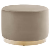 Maple Large 23" Round Performance Velvet Upholstered Ottoman in Taupe Natural