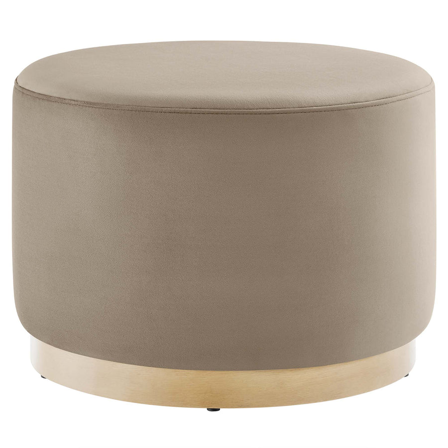 Maple Large 23" Round Performance Velvet Upholstered Ottoman in Taupe Natural