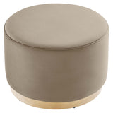 Maple Large 23" Round Performance Velvet Upholstered Ottoman in Taupe Natural