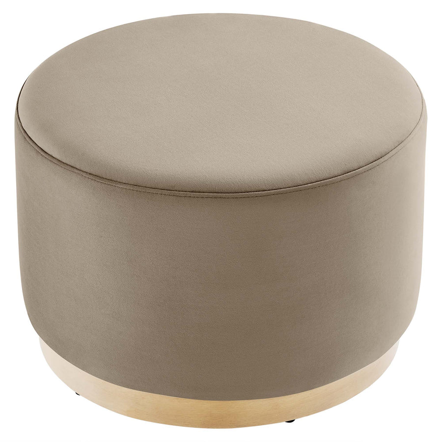 Maple Large 23" Round Performance Velvet Upholstered Ottoman in Taupe Natural