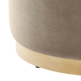 Maple Large 23" Round Performance Velvet Upholstered Ottoman in Taupe Natural