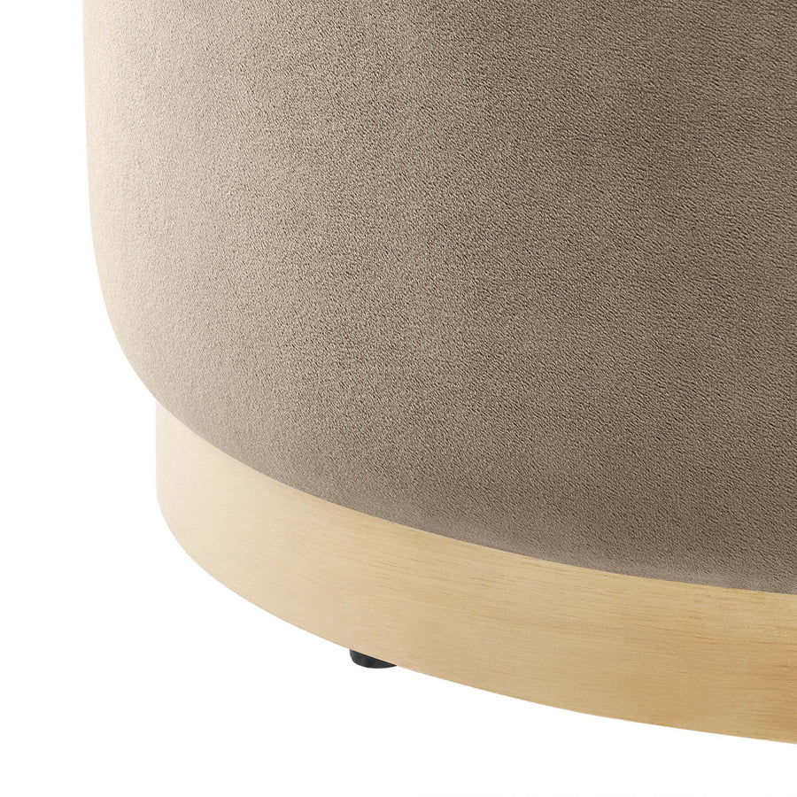 Maple Large 23" Round Performance Velvet Upholstered Ottoman in Taupe Natural