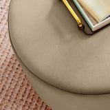 Maple Large 23" Round Performance Velvet Upholstered Ottoman in Taupe Natural