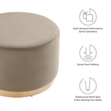 Maple Large 23" Round Performance Velvet Upholstered Ottoman in Taupe Natural