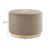 Maple Large 23" Round Performance Velvet Upholstered Ottoman in Taupe Natural
