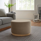 Maple Large 23" Round Performance Velvet Upholstered Ottoman in Taupe Natural