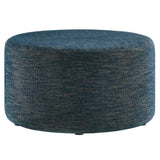 Oren Large 29" Round Woven Heathered Fabric Upholstered Ottoman in Heathered Weave Azure