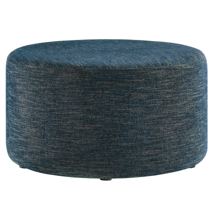 Callum Large 29" Round Woven Heathered Fabric Upholstered Ottoman in Heathered Weave Azure