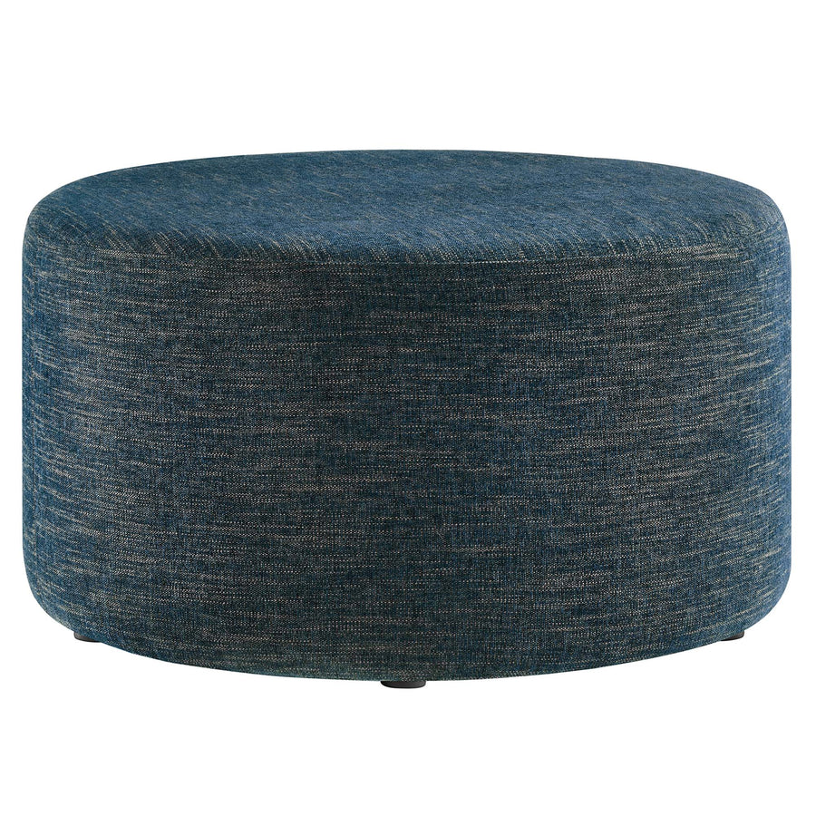 Oren Large 29" Round Woven Heathered Fabric Upholstered Ottoman in Heathered Weave Azure