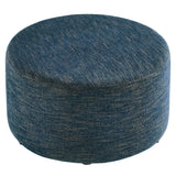 Oren Large 29" Round Woven Heathered Fabric Upholstered Ottoman in Heathered Weave Azure