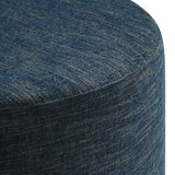 Oren Large 29" Round Woven Heathered Fabric Upholstered Ottoman in Heathered Weave Azure