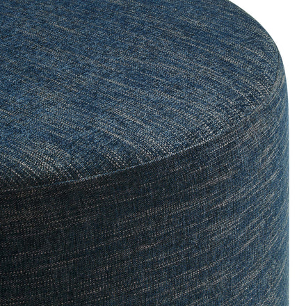 Callum Large 29" Round Woven Heathered Fabric Upholstered Ottoman in Heathered Weave Azure