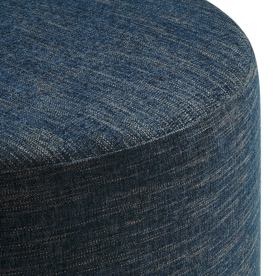 Oren Large 29" Round Woven Heathered Fabric Upholstered Ottoman in Heathered Weave Azure