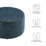 Oren Large 29" Round Woven Heathered Fabric Upholstered Ottoman in Heathered Weave Azure