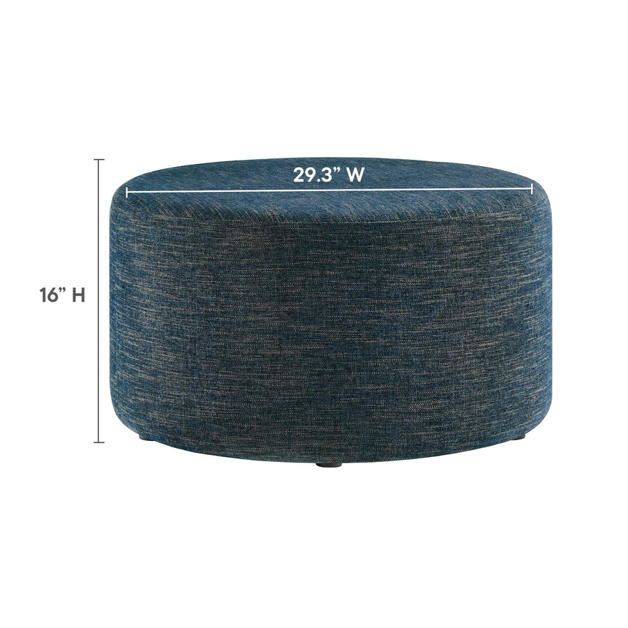 Oren Large 29" Round Woven Heathered Fabric Upholstered Ottoman in Heathered Weave Azure