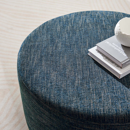 Callum Large 29" Round Woven Heathered Fabric Upholstered Ottoman by Furniture For America