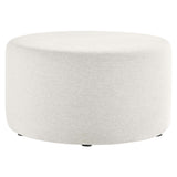 Oren Large 29" Round Woven Heathered Fabric Upholstered Ottoman in Heathered Weave Ivory