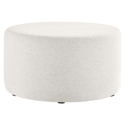 Callum Large 29" Round Woven Heathered Fabric Upholstered Ottoman in Heathered Weave Ivory