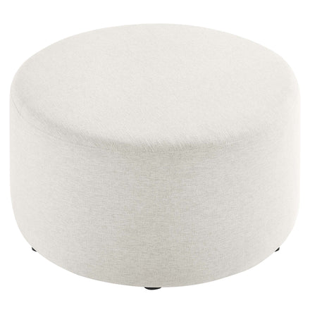 Callum Large 29" Round Woven Heathered Fabric Upholstered Ottoman in Heathered Weave Ivory