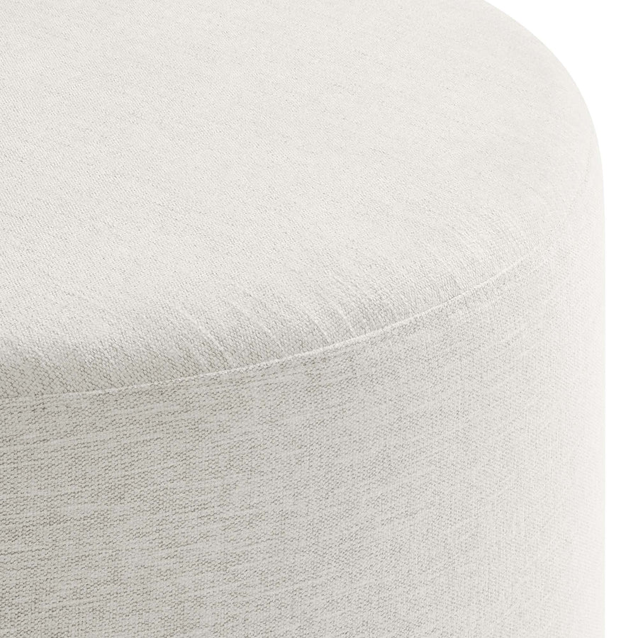 Oren Large 29" Round Woven Heathered Fabric Upholstered Ottoman in Heathered Weave Ivory