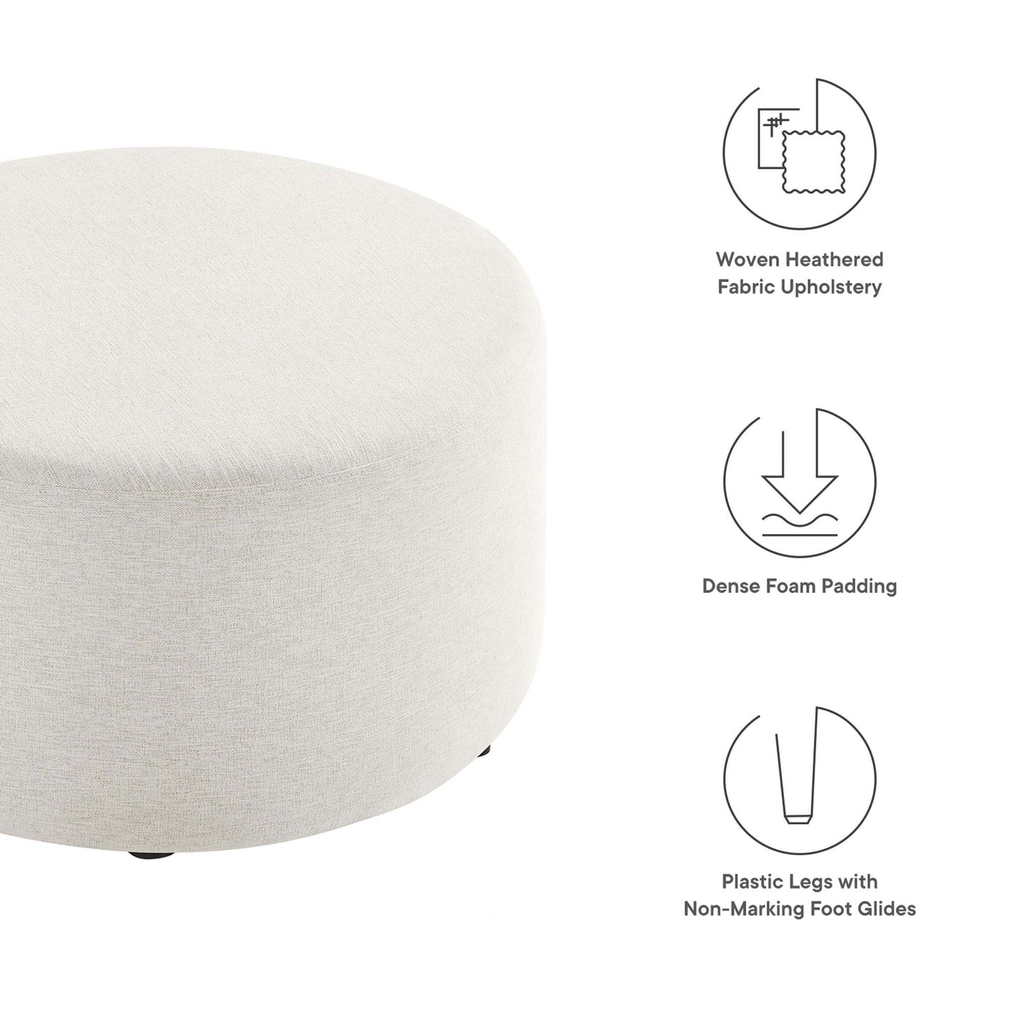 Callum Large 29" Round Woven Heathered Fabric Upholstered Ottoman by Furniture For America