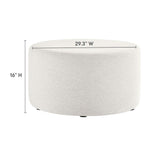Oren Large 29" Round Woven Heathered Fabric Upholstered Ottoman in Heathered Weave Ivory