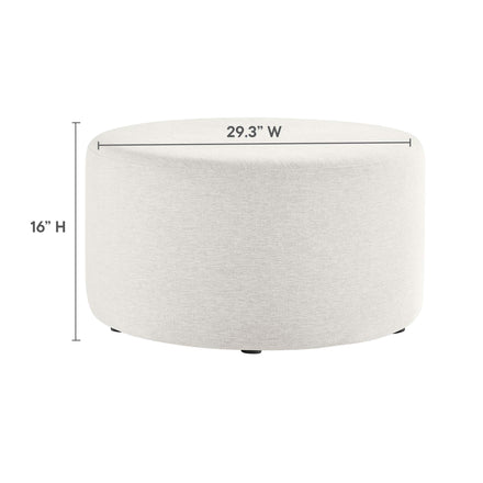Callum Large 29" Round Woven Heathered Fabric Upholstered Ottoman in Heathered Weave Ivory