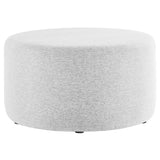 Oren Large 29" Round Woven Heathered Fabric Upholstered Ottoman in Heathered Weave Light Gray