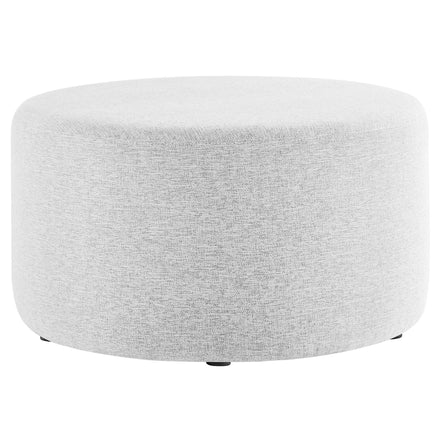 Callum Large 29" Round Woven Heathered Fabric Upholstered Ottoman in Heathered Weave Light Gray