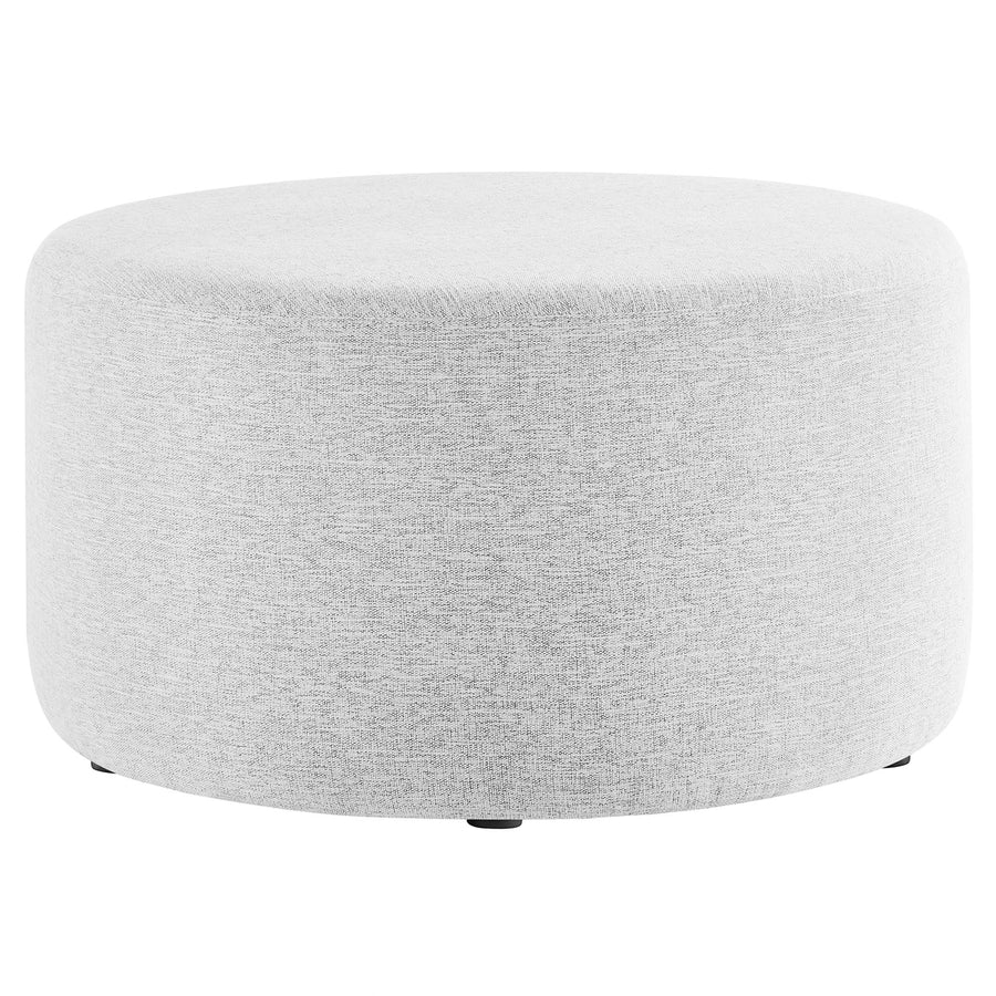 Oren Large 29" Round Woven Heathered Fabric Upholstered Ottoman in Heathered Weave Light Gray