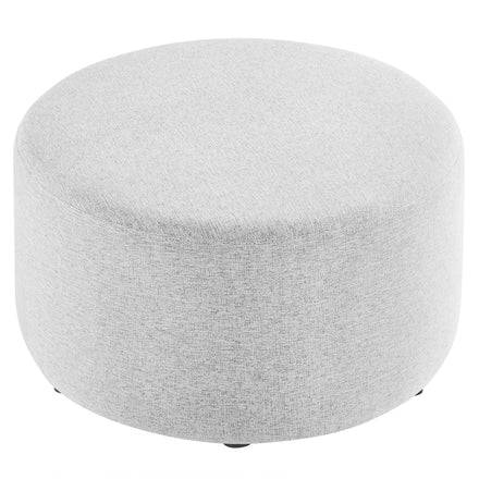 Callum Large 29" Round Woven Heathered Fabric Upholstered Ottoman in Heathered Weave Light Gray