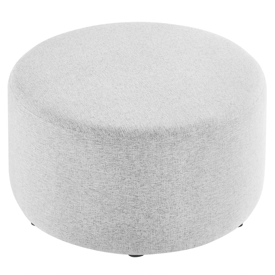Oren Large 29" Round Woven Heathered Fabric Upholstered Ottoman in Heathered Weave Light Gray