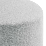 Oren Large 29" Round Woven Heathered Fabric Upholstered Ottoman in Heathered Weave Light Gray