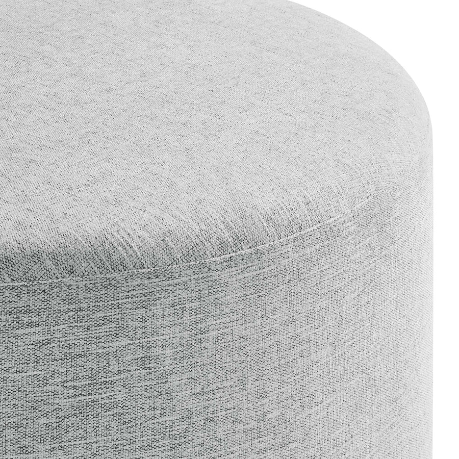 Oren Large 29" Round Woven Heathered Fabric Upholstered Ottoman in Heathered Weave Light Gray