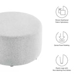 Oren Large 29" Round Woven Heathered Fabric Upholstered Ottoman in Heathered Weave Light Gray
