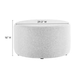 Oren Large 29" Round Woven Heathered Fabric Upholstered Ottoman in Heathered Weave Light Gray
