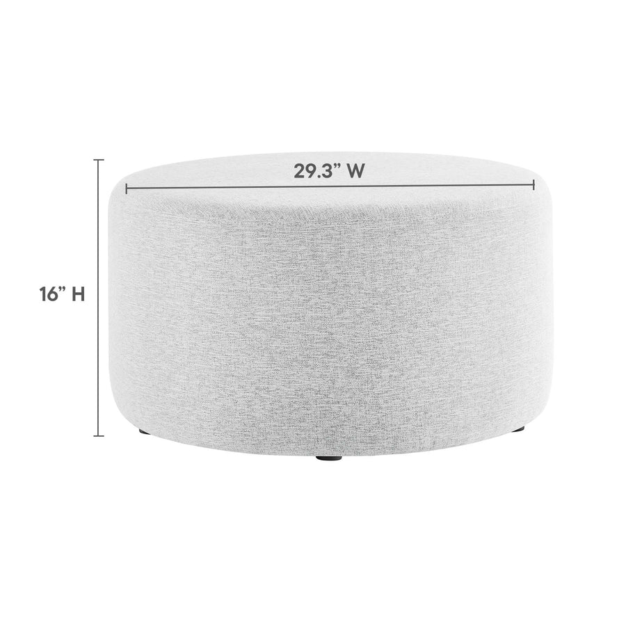 Oren Large 29" Round Woven Heathered Fabric Upholstered Ottoman in Heathered Weave Light Gray