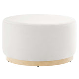 Maple Large 29" Round Performance Velvet Upholstered Ottoman in Alabaster Natural