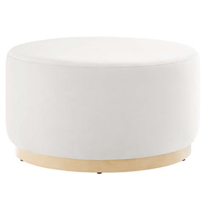 Tilden Large 29" Round Performance Velvet Upholstered Ottoman by Furniture For America
