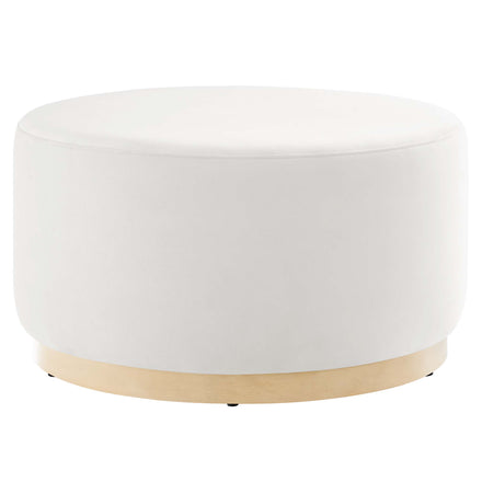 Tilden Large 29" Round Performance Velvet Upholstered Ottoman in Alabaster Natural