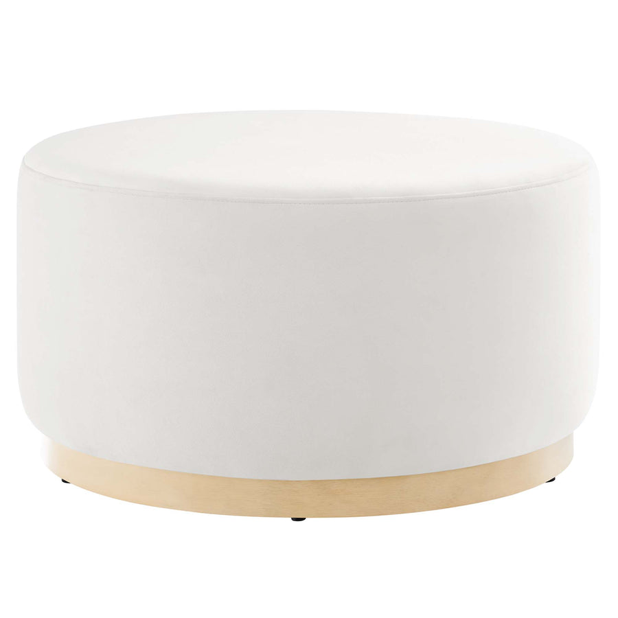 Maple Large 29" Round Performance Velvet Upholstered Ottoman in Alabaster Natural