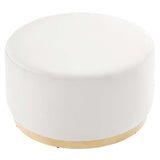 Maple Large 29" Round Performance Velvet Upholstered Ottoman in Alabaster Natural
