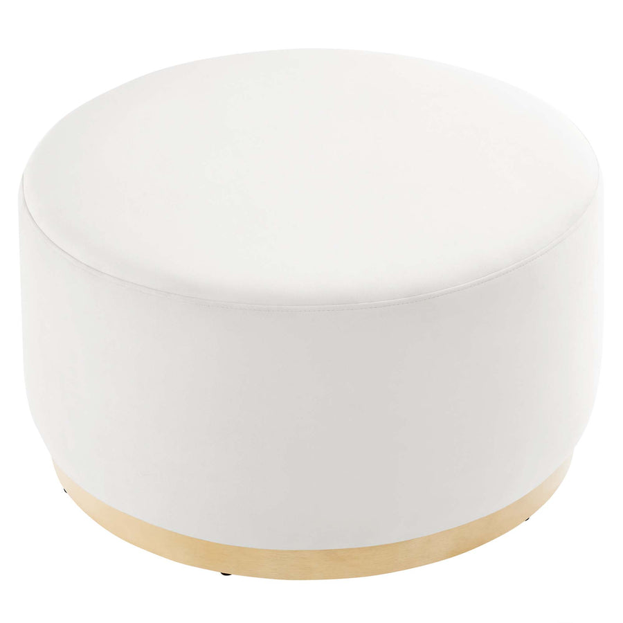 Maple Large 29" Round Performance Velvet Upholstered Ottoman in Alabaster Natural