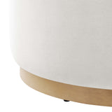 Maple Large 29" Round Performance Velvet Upholstered Ottoman in Alabaster Natural