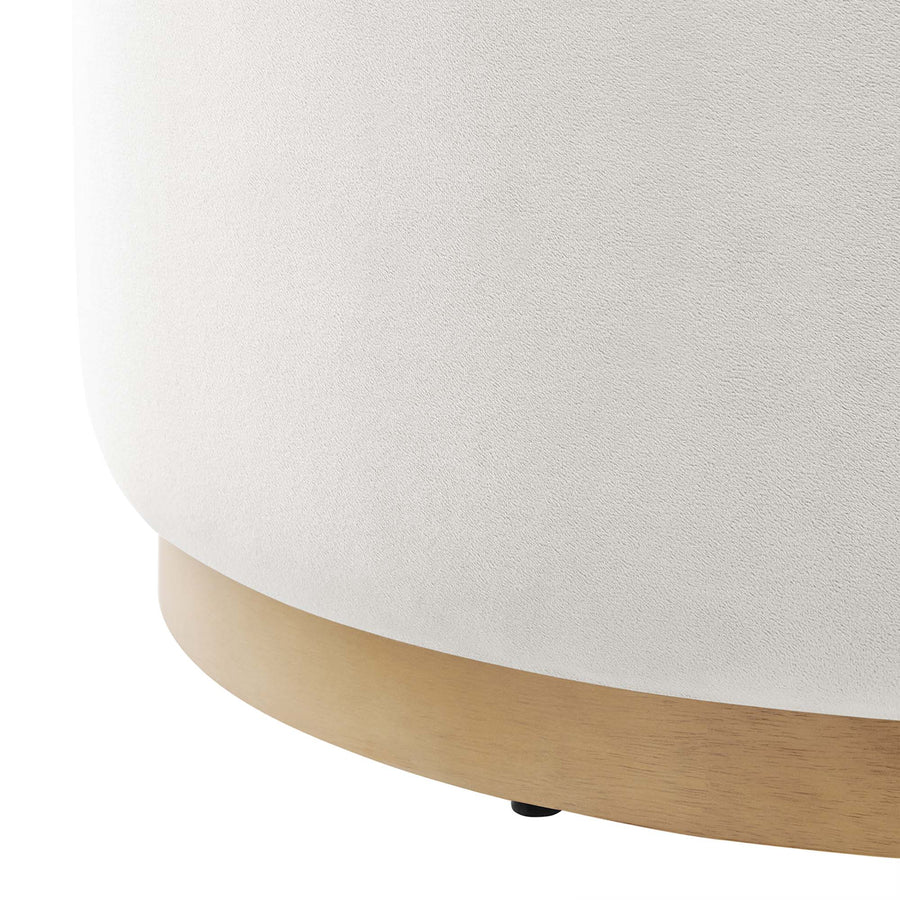 Maple Large 29" Round Performance Velvet Upholstered Ottoman in Alabaster Natural
