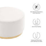 Maple Large 29" Round Performance Velvet Upholstered Ottoman in Alabaster Natural