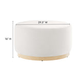 Maple Large 29" Round Performance Velvet Upholstered Ottoman in Alabaster Natural