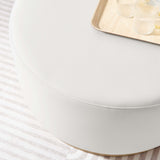 Maple Large 29" Round Performance Velvet Upholstered Ottoman in Alabaster Natural