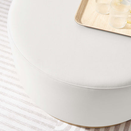 Tilden Large 29" Round Performance Velvet Upholstered Ottoman in Alabaster Natural