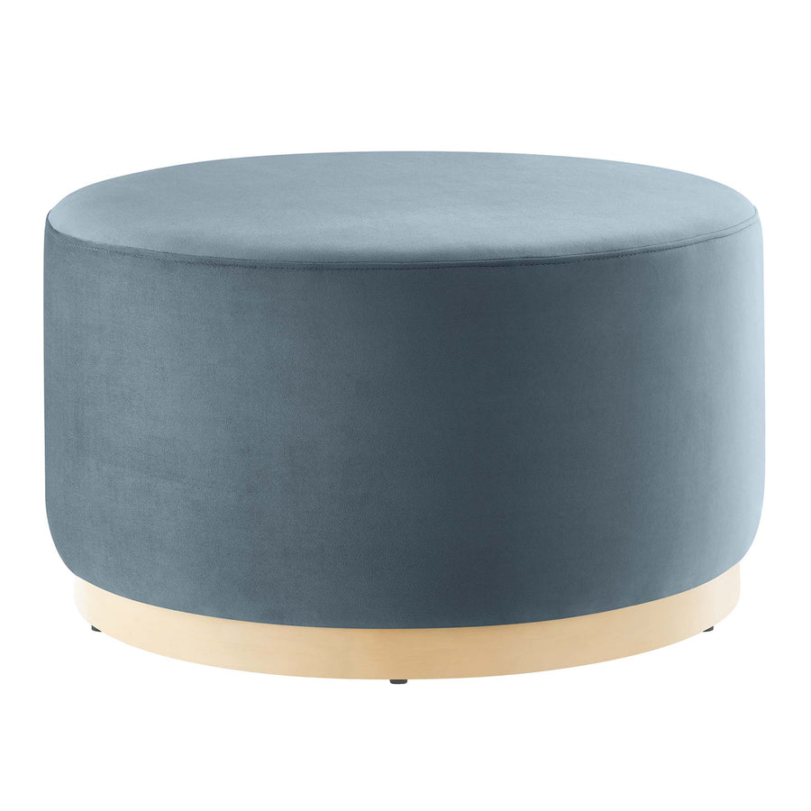 Maple Large 29" Round Performance Velvet Upholstered Ottoman in Cadet Blue Natural